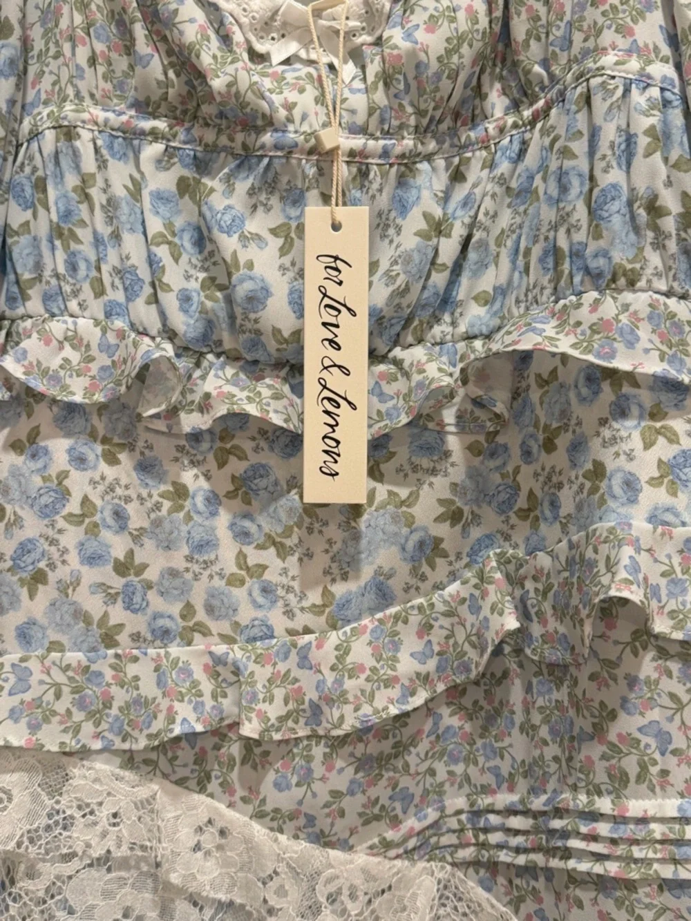 For Love & Lemons Light Blue and White Floral Lace Maxi Dress - Picture 4 of 5